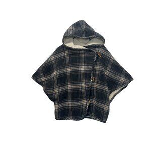 Sundance Wool Coat Poncho Women Large Black Plaid Wesetern Fleece Hoodie Relaxed